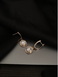 Сережки з великим каменем англійський замок золотого кольору 33823