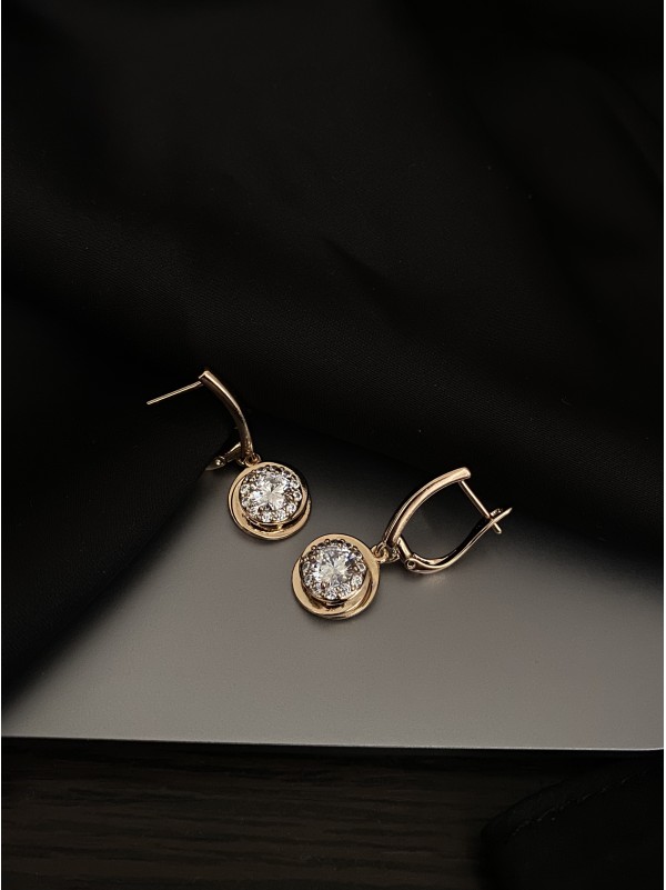 Сережки з великим каменем англійський замок золотого кольору 33823