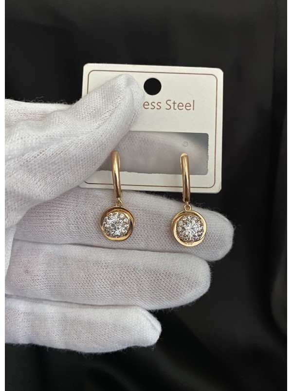 Сережки з великим каменем англійський замок золотого кольору 33823