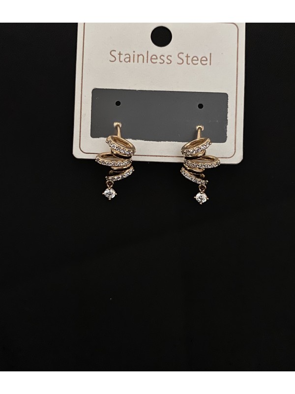 Сережки з камінчиками англійський замок золотого кольору 33825