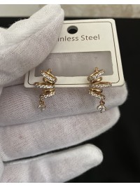 Сережки з камінчиками англійський замок золотого кольору 33825