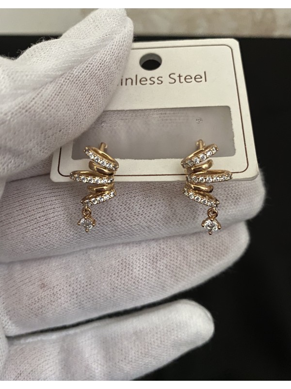 Сережки з камінчиками англійський замок золотого кольору 33825