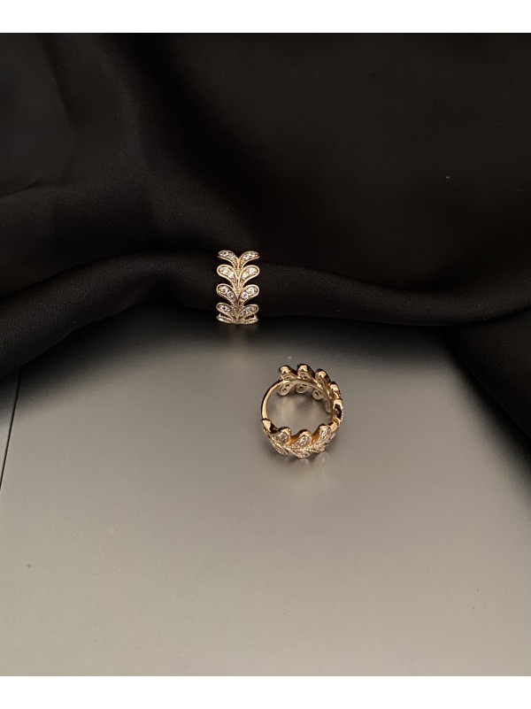 Сережки гілочка з камінцями круглий замок золотого кольору 33827