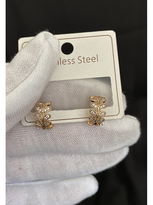 Сережки гілочка з камінцями круглий замок золотого кольору 33827