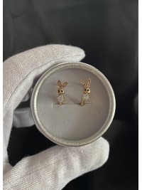 Сережки зайчики з камінцями круглий замок золотого кольору 33831