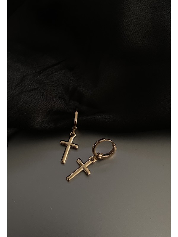 Сережки хрестики круглий замок золотого кольору 33832