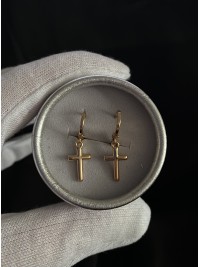 Сережки хрестики круглий замок золотого кольору 33832