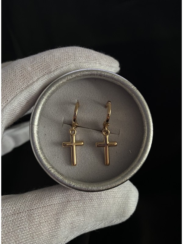 Сережки хрестики круглий замок золотого кольору 33832