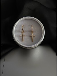 Сережки хрестики круглий замок золотого кольору 33832