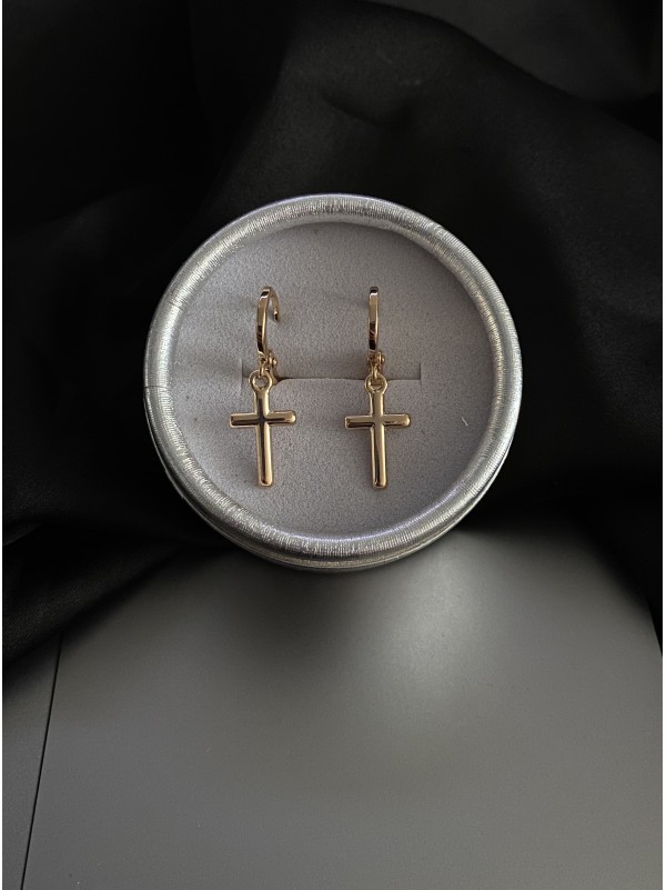 Сережки хрестики круглий замок золотого кольору 33832