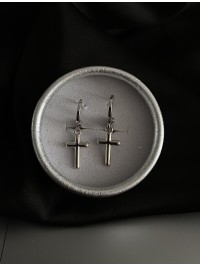 Сережки хрестики круглий замок срібного кольору 33833