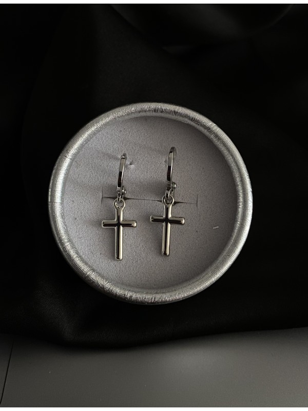 Сережки хрестики круглий замок срібного кольору 33833