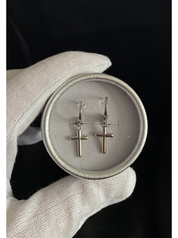 Сережки хрестики круглий замок срібного кольору 33833