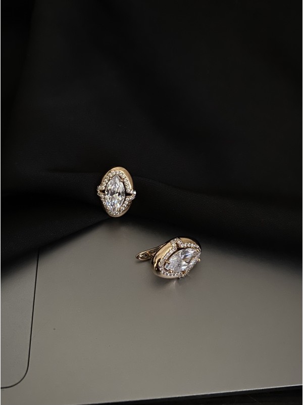 Сережки з великим каменем англійський замок золотого кольору 33834