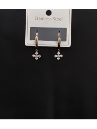 Сережки хрестики з камінцями англійський замок золотого кольору 33838