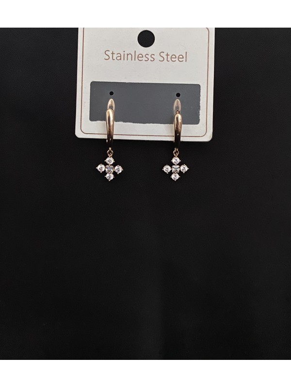 Сережки хрестики з камінцями англійський замок золотого кольору 33838