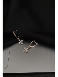 Сережки хрестики з камінцями англійський замок золотого кольору 33838