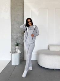 Жіночий велюровий костюм 3-ка сiрого кольору 33845