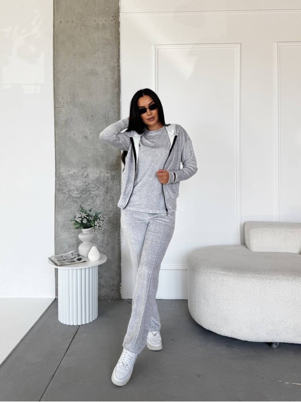 Жіночий велюровий костюм 3-ка сiрого кольору 33845