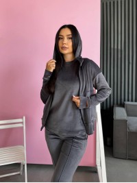 Жіночий велюровий костюм 3-ка графiтового кольору 33846
