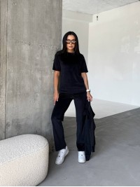 Жіночий велюровий костюм 3-ка чорного кольору 33847