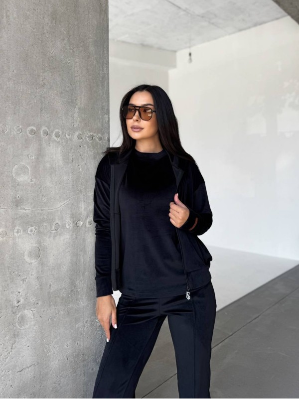 Жіночий велюровий костюм 3-ка чорного кольору 33847