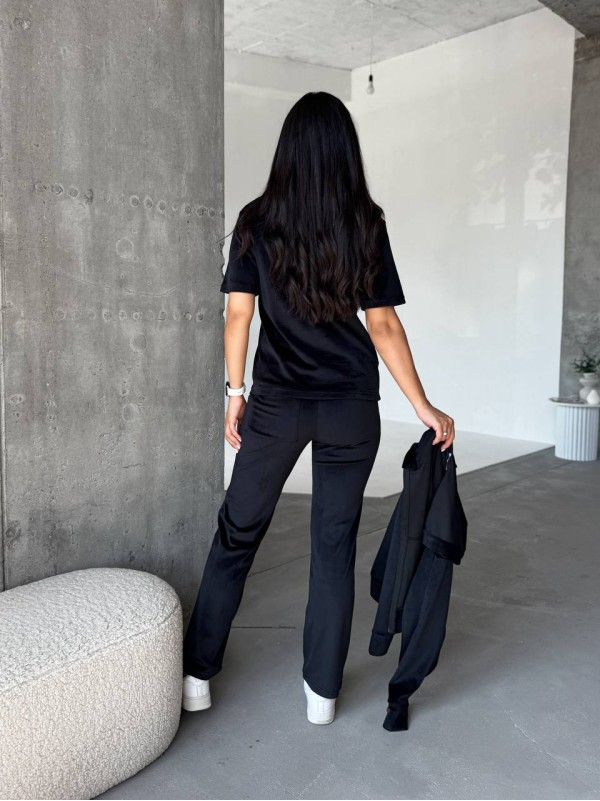 Жіночий велюровий костюм 3-ка чорного кольору 33847