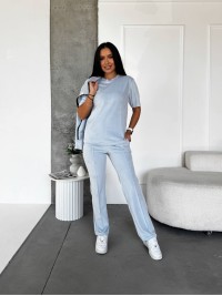 Жіночий велюровий костюм 3-ка блакитного кольору 33849