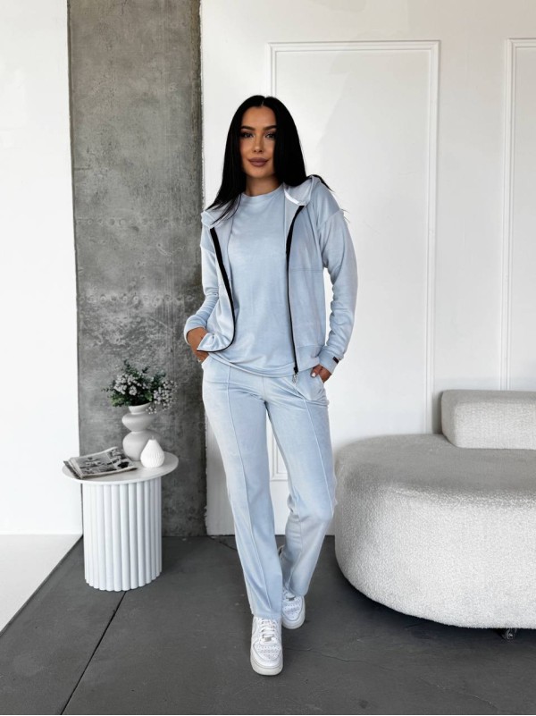 Жіночий велюровий костюм 3-ка блакитного кольору 33849