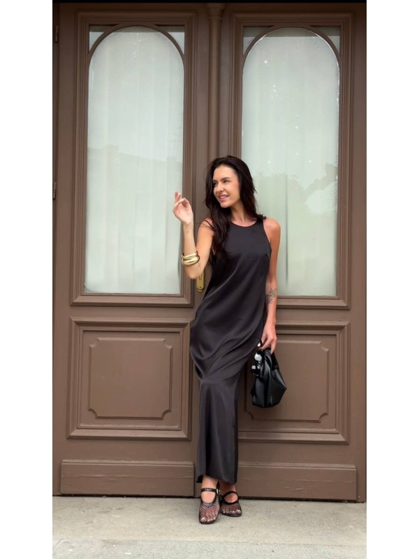 Вечірня шовкова сукня максі чорного кольору 33870