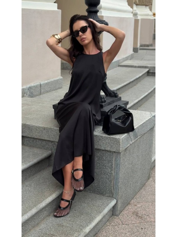 Вечірня шовкова сукня максі чорного кольору 33870