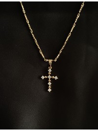 Підвіска Хрестик з камінчиками золотого кольору 33876