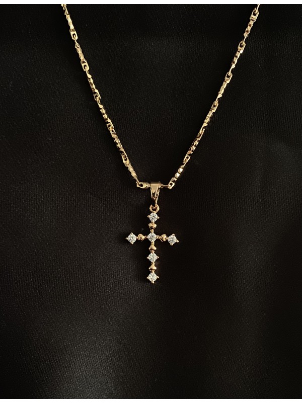 Підвіска Хрестик з камінчиками золотого кольору 33876