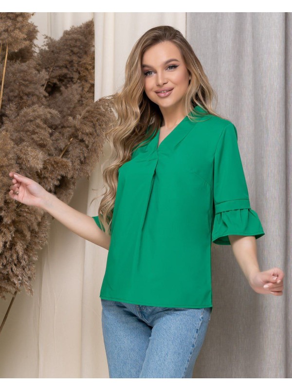 Жіноча базова блузка зеленого кольору 33911