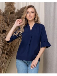 Жіноча базова блузка синього кольору 33912