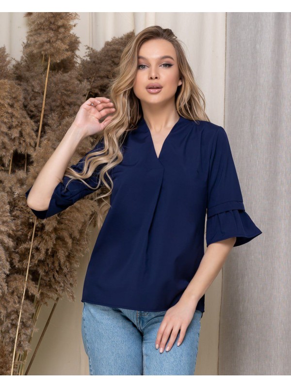 Жіноча базова блузка синього кольору 33912