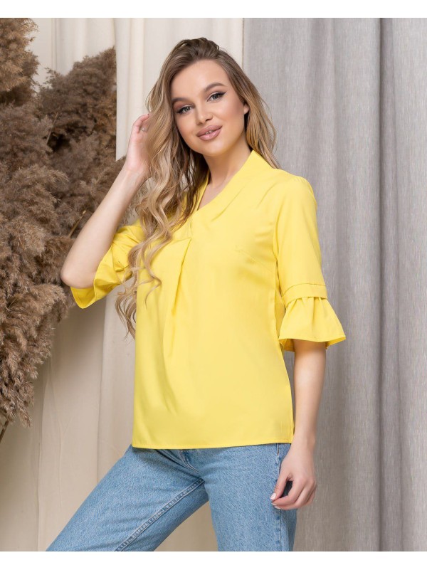 Жіноча базова блузка жовтого кольору 33913