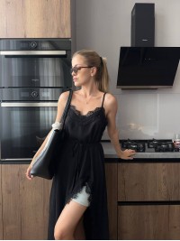 Вечiрнiй сарафан з вирiзом чорного кольору 33925