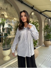 Шовкова жіноча сорочка у смужку сiрого кольору 33928