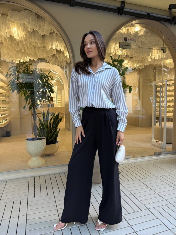 Шовкова жіноча сорочка у смужку сiрого кольору 33928