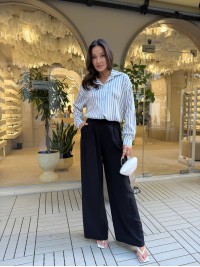 Шовкова жіноча сорочка у смужку сiрого кольору 33928