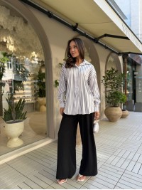 Шовкова жіноча сорочка у смужку коричневого кольору 33929