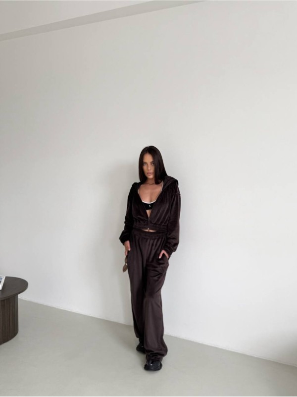 Жіночий велюровий костюм коричневого кольору 33945