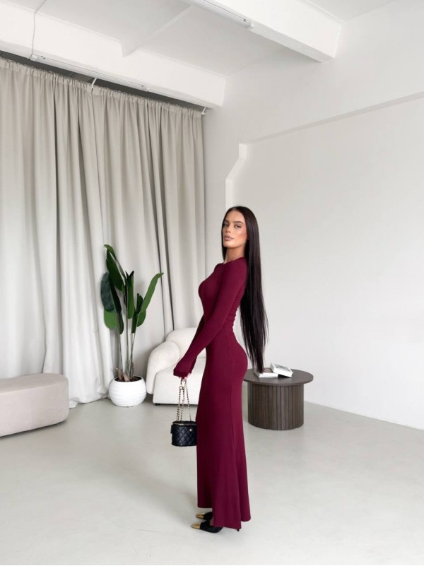 Довга сукня-футляр бордового кольору 33946