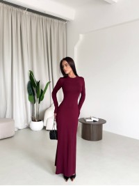 Довга сукня-футляр бордового кольору 33946