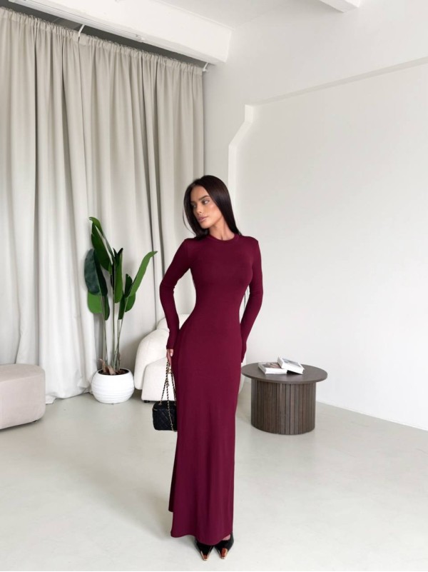 Довга сукня-футляр бордового кольору 33946