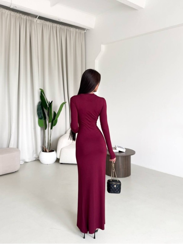 Довга сукня-футляр бордового кольору 33946