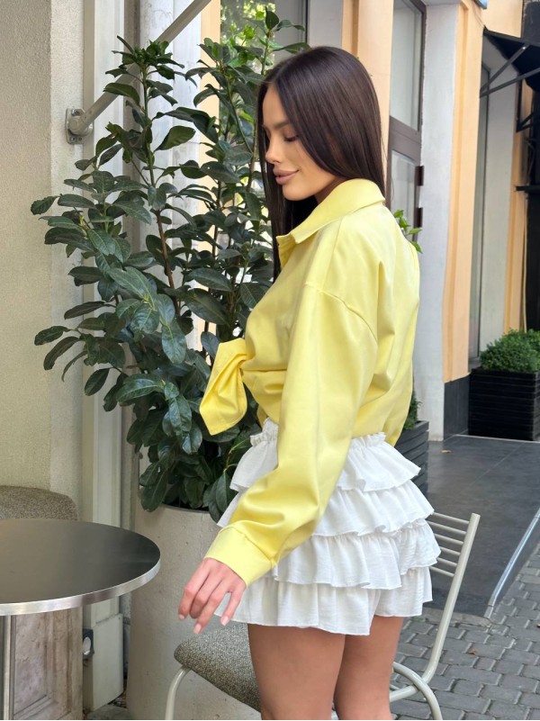 Жіночi короткi шорти з рюшами молочного кольору 33947