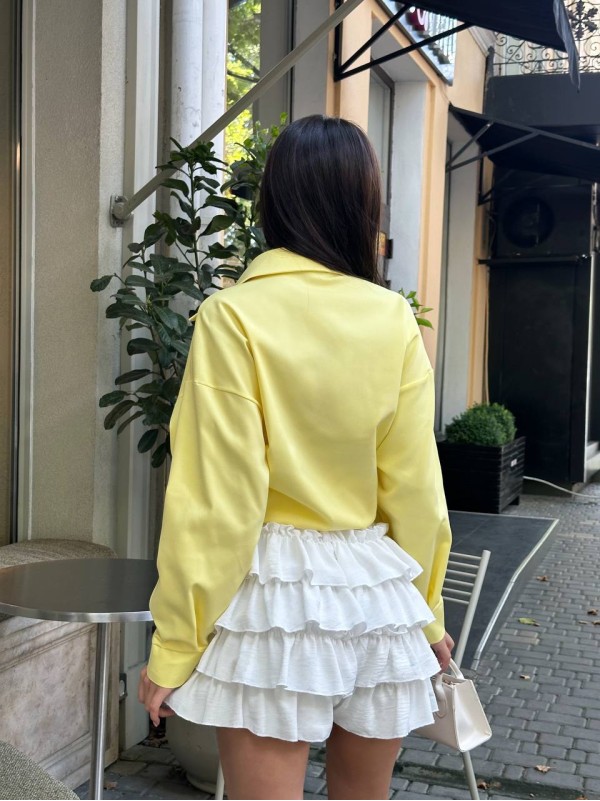 Жіночi короткi шорти з рюшами молочного кольору 33947