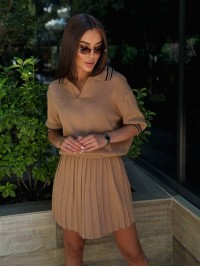 Жіночий костюм футболка-поло+спiдниця кавового кольору 33964